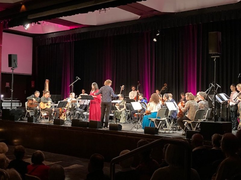 Das Bridges-Kammerorchester spielt auf der Bühne der Stadthalle.
